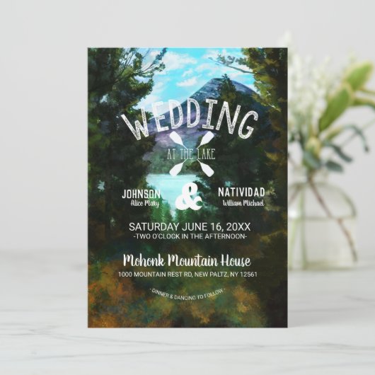 Rustieke Lakeside Mountain Wedding Kaart (Staand voorkant)