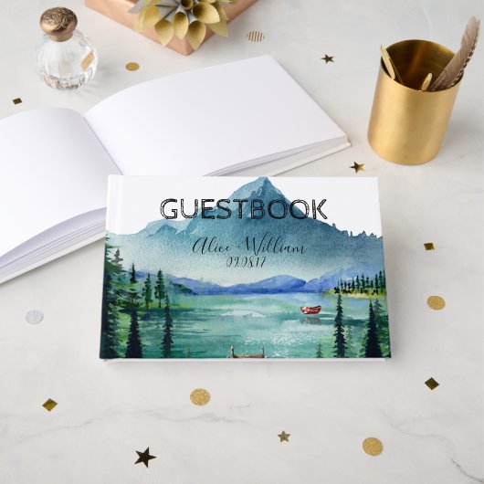 Rustieke Lakeside Wedding Custom Guest Book Gastenboek (Voorkant open)