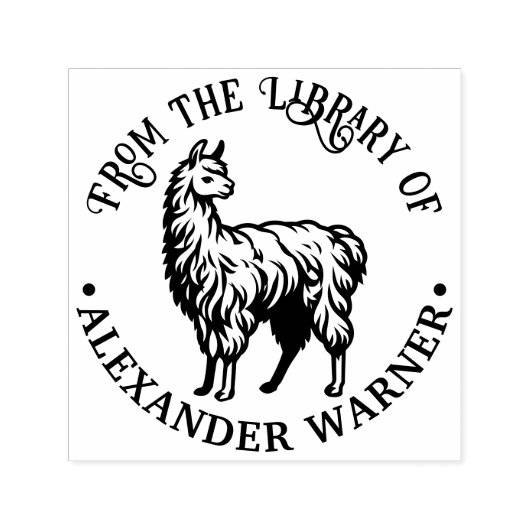 Rustieke Lama #2 Ronde Naam Bibliotheekboek Zelfinktende Stempel (Design)