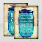 Rustieke Land Blauwgroen Mason Jar bruiloft Uitnod Kaart (Voorkant / Achterkant)