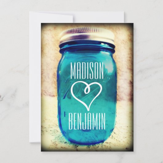 Rustieke Land Blauwgroen Mason Jar bruiloft Uitnod Kaart (Achterkant)