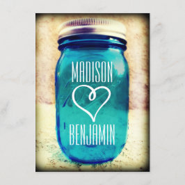 Rustieke Land Blauwgroen Mason Jar bruiloft Uitnod Kaart