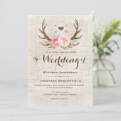 Rustieke Land Bloemen Antlers Huwelijksuitnodiging Kaart (Staand voorkant)