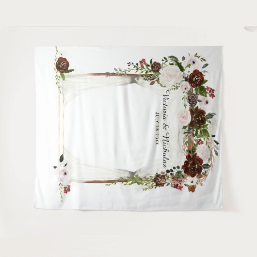 Rustieke Land Bloemen Trouwfotocabine Achtergrond Wandkleed (Voorkant (horizontaal))