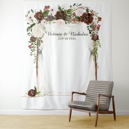 Rustieke Land Bloemen Trouwfotocabine Achtergrond Wandkleed (In situ)