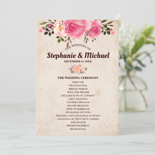 Rustieke Land Bloemen Trouwprogramma Fan Front Programmakaart (Staand voorkant)