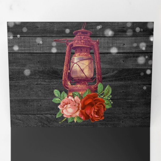  rustieke land bloemenolie lantaarn bruiloft drieluik uitnodiging (Binnenzijde eerst)