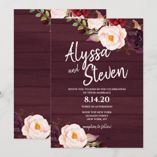 Rustieke Land Bourgondië Bloemen Huwelijk Kaart (Voorkant / Achterkant)