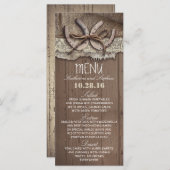 rustieke land bruiloft menu kaarten (Voorkant / Achterkant)