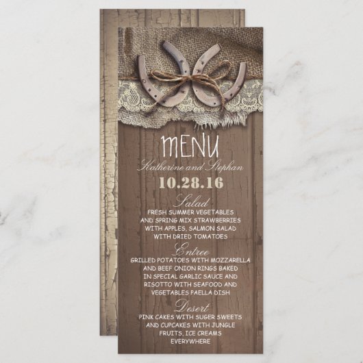 rustieke land bruiloft menu kaarten (Voorkant / Achterkant)