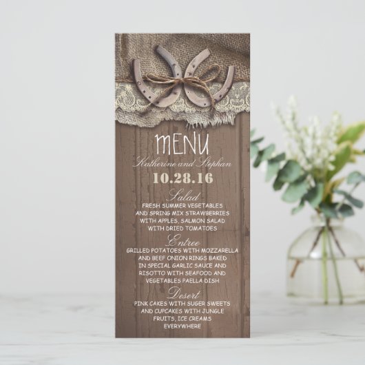 rustieke land bruiloft menu kaarten (Staand voorkant)