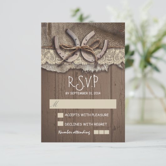 Rustieke land bruiloft RSVP kaarten (Staand voorkant)