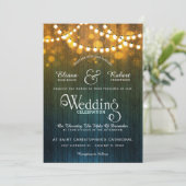 Rustieke land bruiloft string lichten bokeh kaart (Staand voorkant)