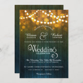 Rustieke land bruiloft string lichten bokeh kaart (Voorkant / Achterkant)