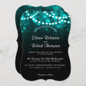 Rustieke land bruiloft string lichten turquoise kaart (Voorkant / Achterkant)