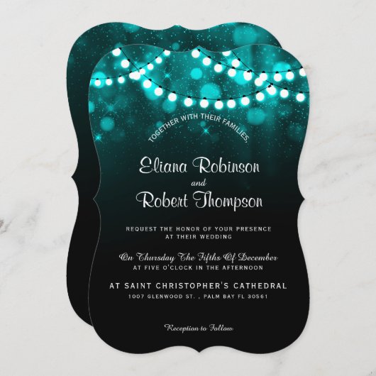 Rustieke land bruiloft string lichten turquoise kaart (Voorkant / Achterkant)