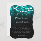 Rustieke land bruiloft string lichten turquoise kaart (Voorkant)