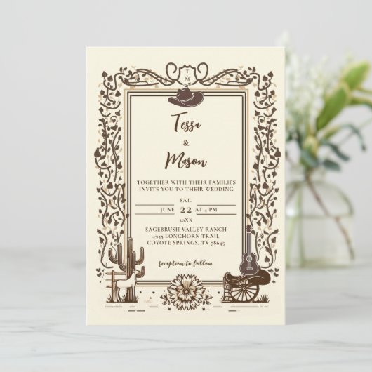 Rustieke  land bruiloft Western Botanisch Kaart (Staand voorkant)