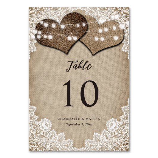  rustieke land Burlap en kant bruiloft Kaart (Voorkant)