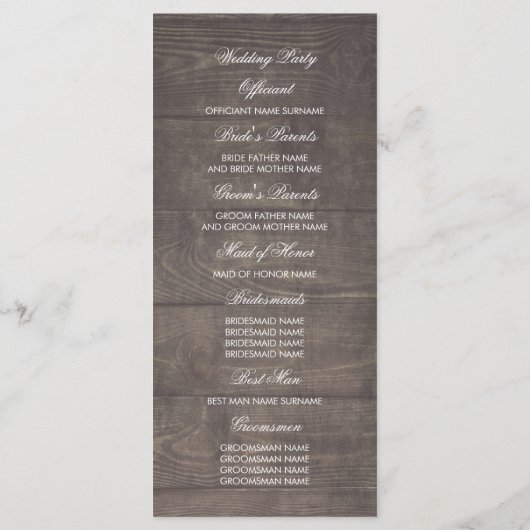 Rustieke land chique witte bloemen bruiloft progra programmakaart (Achterkant)