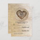 Rustieke land hout hart bruiloft RSVP kaarten (Voorkant / Achterkant)