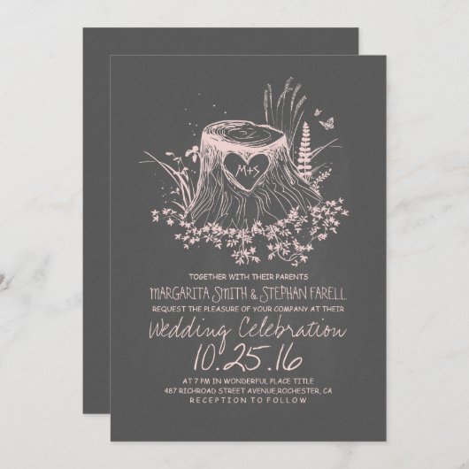 Rustieke land hout hart bruiloft uitnodiging (Voorkant / Achterkant)