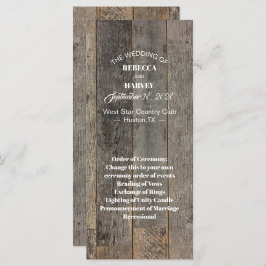 rustieke land houtnerf schuur bruiloft programma's (Voorkant / Achterkant)