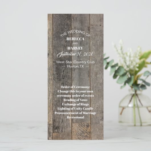 rustieke land houtnerf schuur bruiloft programma's (Staand voorkant)