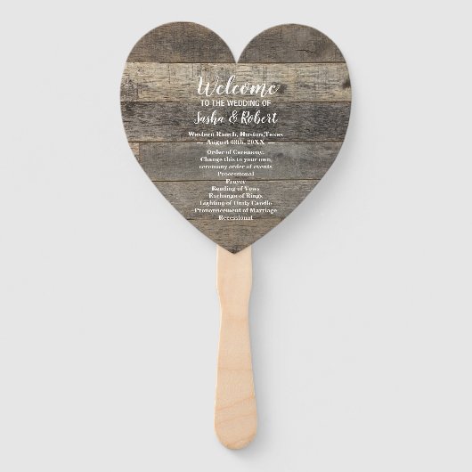 rustieke land houtnerf schuur bruiloft programma's handwaaier (Voorkant)