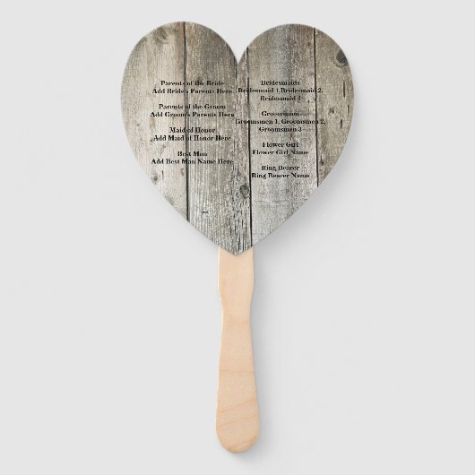 rustieke land houtnerf schuur bruiloft programma's handwaaier (Achterkant)