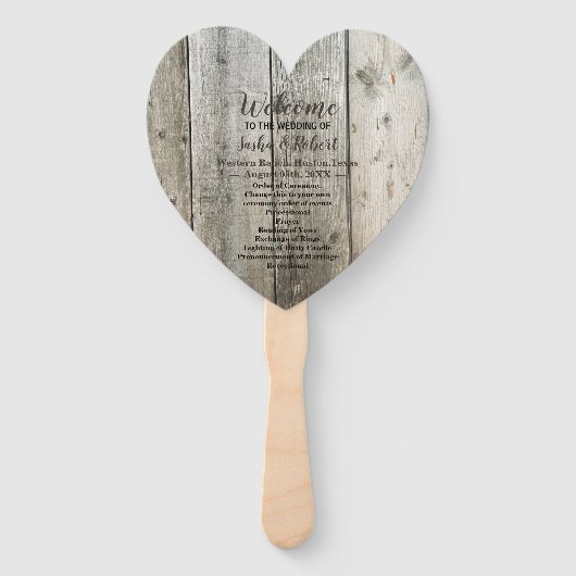 rustieke land houtnerf schuur bruiloft programma's handwaaier (Voorkant)