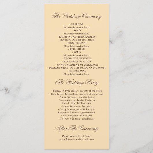 Rustieke land huwelijksprogramma's programmakaart (Achterkant)