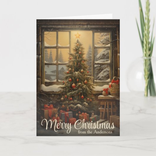 Rustieke Land Kerstboom Custom Feestdagen Kaart (Voorkant)