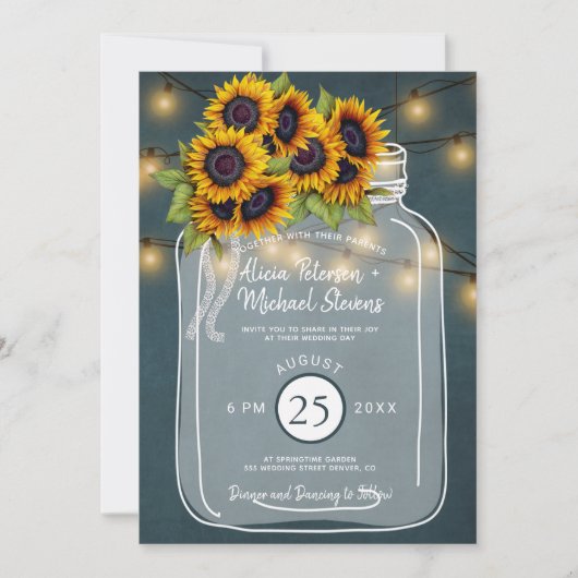 Rustieke land krijtbord zonnebloemen bruiloft kaart (Voorkant)