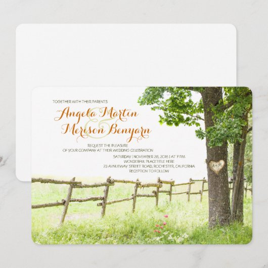 Rustieke land liefde boom bruiloft uitnodigingen (Voorkant / Achterkant)