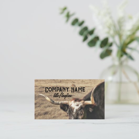 Rustieke Land Longhorn koe Fotografie Visitekaartje (Staand voorkant)