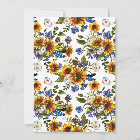 Rustieke Land Marine Blauwe Zonnebloem Boho Huweli Kaart (Achterkant)