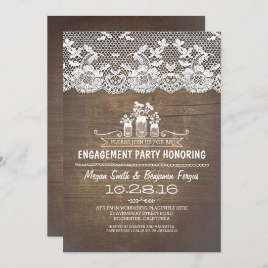 Rustieke land mason potten kant verlovingsfeest kaart (Voorkant / Achterkant)