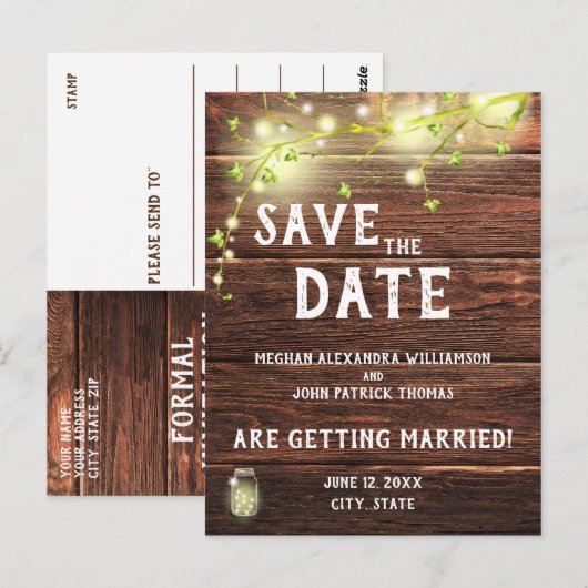 Rustieke Land Mason String Lights Opslaan van de d Briefkaart (Voorkant / Achterkant)