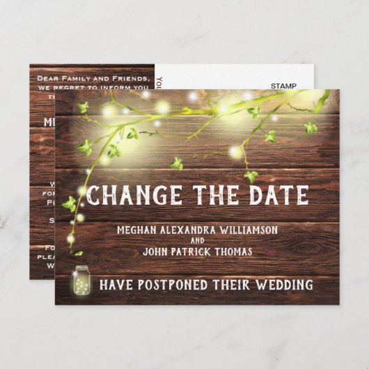 Rustieke Land Mason String Lights Verander de datu Briefkaart (Voorkant / Achterkant)