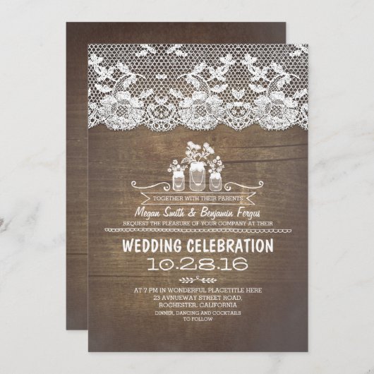 Rustieke land metselaar potten hout kant bruiloft kaart (Voorkant / Achterkant)