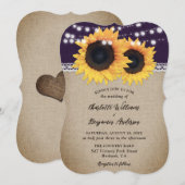 Rustieke Land Paarse Burlap Zonnebloem Huwelijk Kaart (Voorkant / Achterkant)