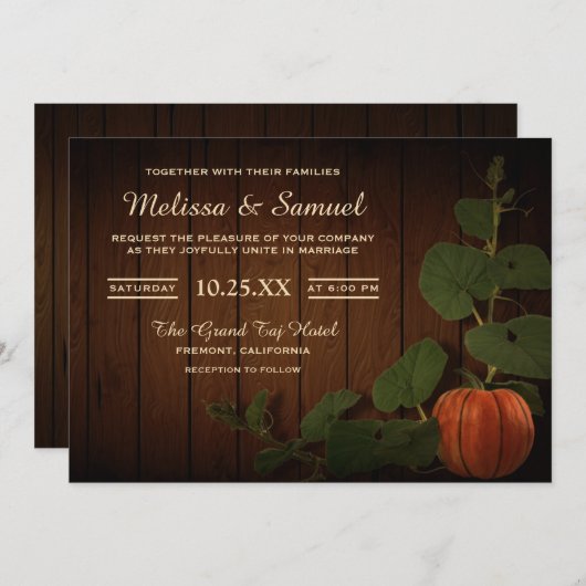  rustieke land pompoen bruiloft uitnodiging (Voorkant / Achterkant)