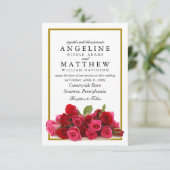 Rustieke Land Rozen Gouden Grens Bloemen Huwelijk Kaart (Staand voorkant)