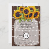 Rustieke land schuur hout zonnebloemen bruiloft kaart (Voorkant)