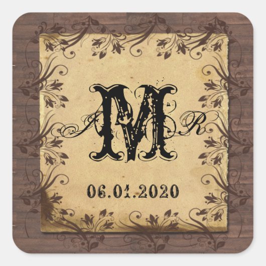 Rustieke Land Schuur Houten Monogram Sticker (Voorkant)