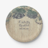 Rustieke land succulenten krans bruiloft papieren bordje (Voorkant)