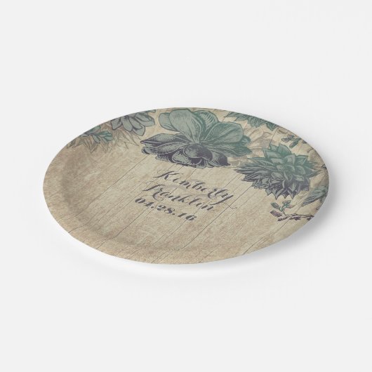 Rustieke land succulenten krans bruiloft papieren bordje (Gekanteld)