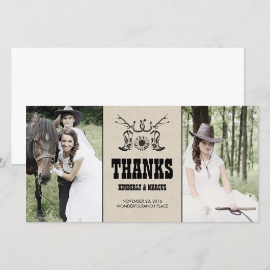 Rustieke land Westerne bruiloft fotokaarten Bedankkaart (Voorkant / Achterkant)