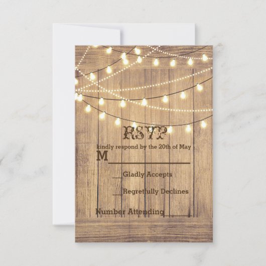 Rustieke Land Westerne Hout & Lights RSVP-kaart RSVP Kaartje (Voorkant)